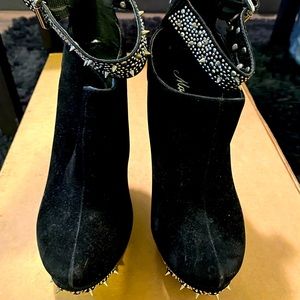 Suede Black Rhinestone Platform Wedges